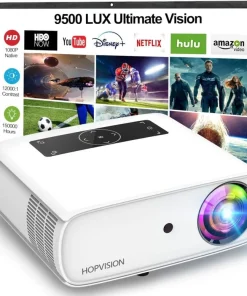 Native 1080P Projector Full HD, 15000Lux Movie Projector with 150000 Hours LED Lamp Life