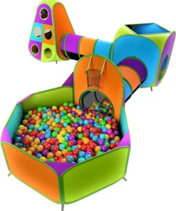Playz 5-Piece Kids Pop up Play Tent Crawl Tunnel and Ball Pit with Basketball Hoop Playhouse