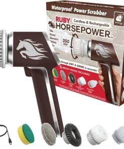 Horsepower Scrubber AS-SEEN-ON-TV Waterproof Rechargeable Handheld 350 RPM Includes 5 Brush Heads