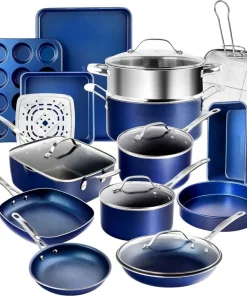GRANITESTONE Blue 20 Piece Pots and Pans Set Nonstick Cookware Set